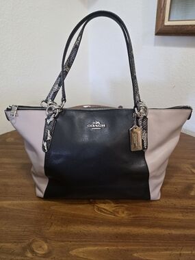Coach Two-Tone Black and Light Pink Tote with Snake-Print Handles